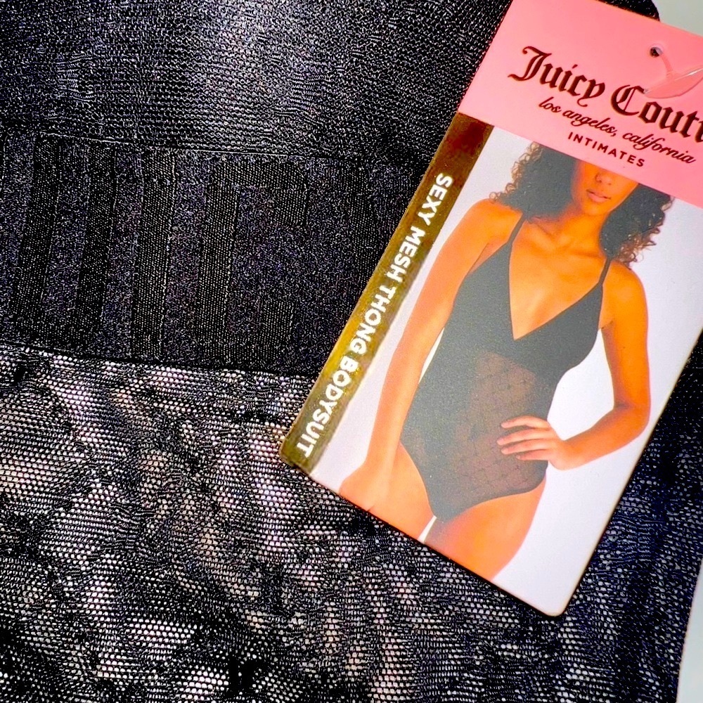 New With Tags Juicy Couture Sexy Mesh Black Label Logo Bodysuit Thong